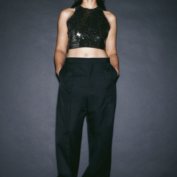 H&M Black Sequin Crop Top, Size S - Picture 2 of 6